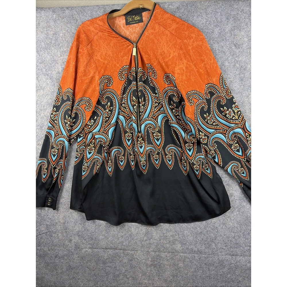 Women's Bob Mackie Shirt‎ SZ LG Zip-Up Wearable Art Long Sleeve Lightweight